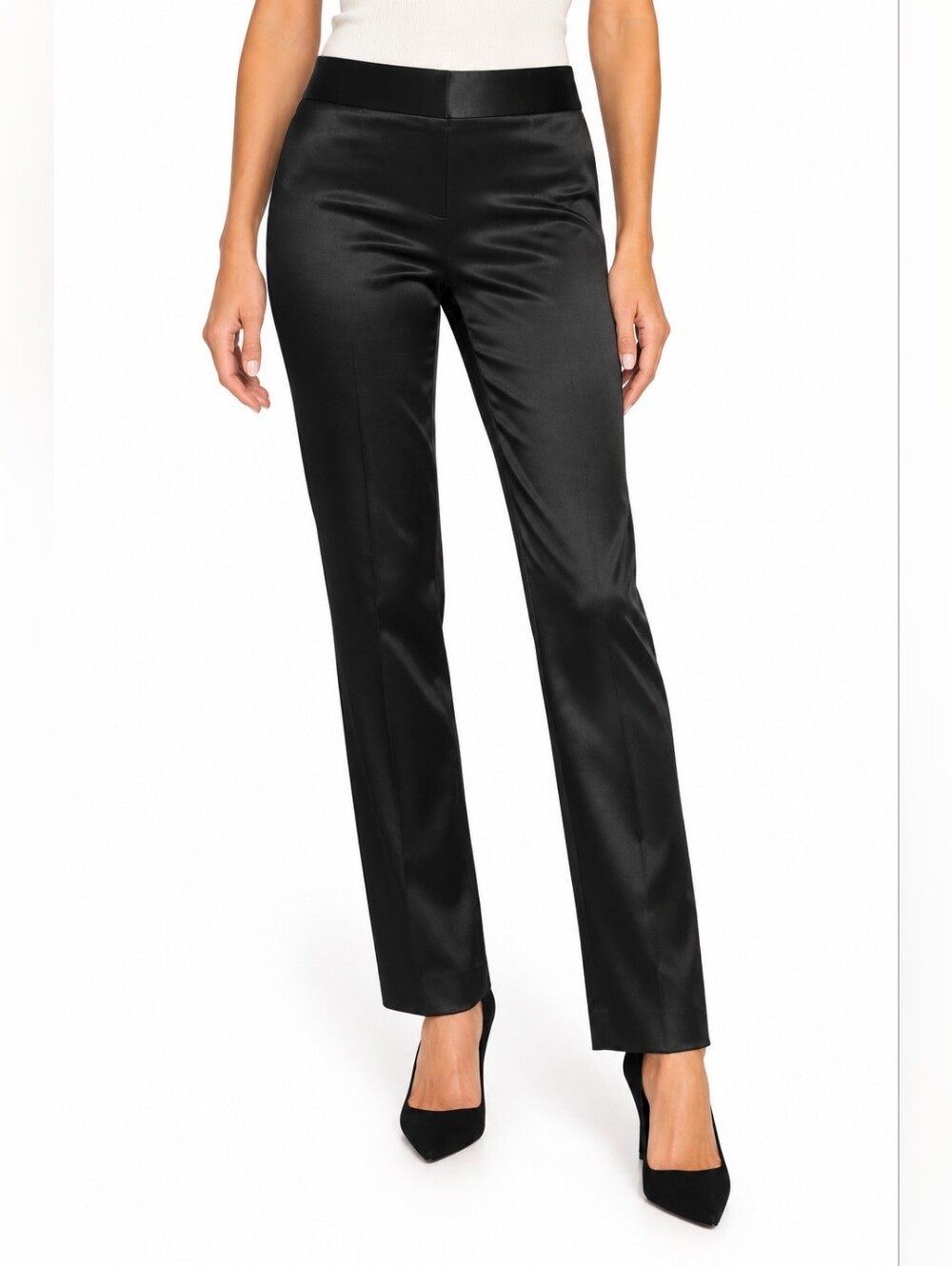 White House Black Market Legacy Satin Slim Leg Pants Black 2R